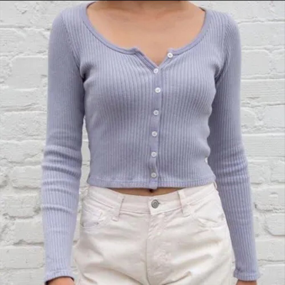 Brandy Melville Ribbed Zelly Long Sleeve with Buttons - Purple